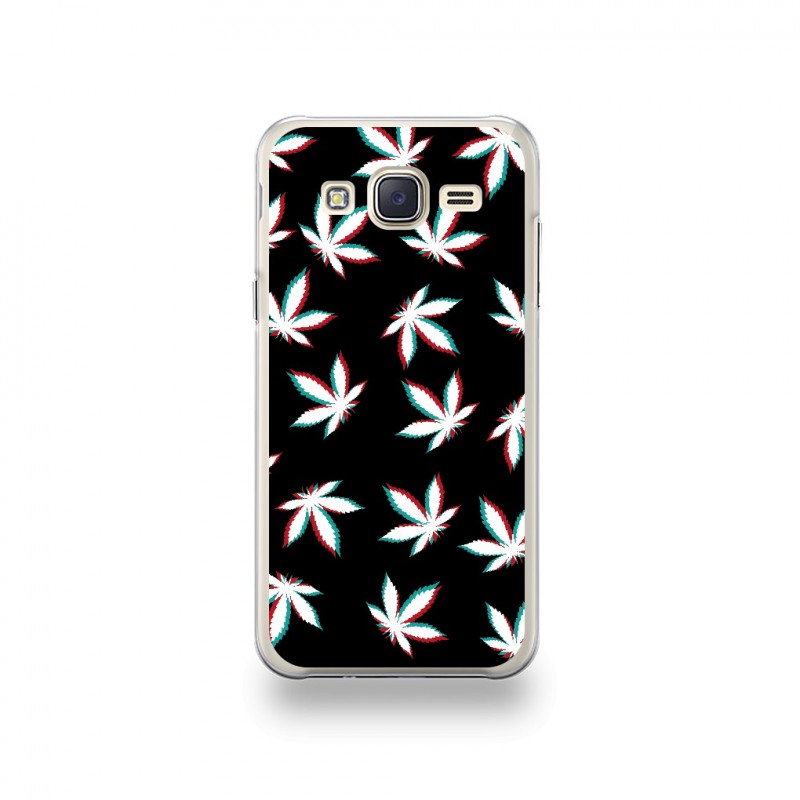Coque Samsung Galaxy J5 Silicone motif Feuilles Cannabis Fond Noir