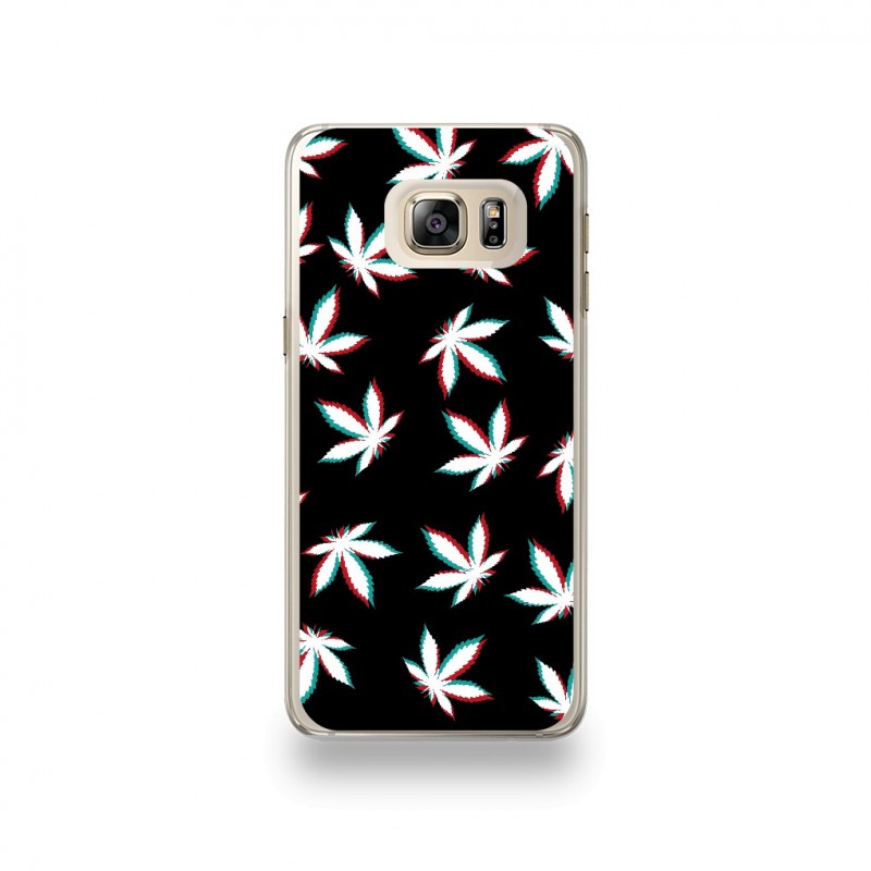 Coque Samsung Galaxy S6 Edge Plus Silicone motif Feuilles Cannabis Fond Noir